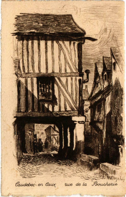 Carte postale ancienne Caudebec-en-Caux - Vue de la Boucherie