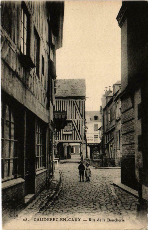 Carte postale ancienne Caudebec-en-Caux - Rue de la Boucherie