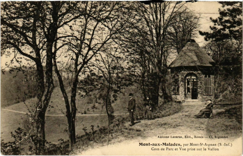 Carte postale ancienne Mont-aux-Malades - Coin de Parc et Vue prise sur le Vallon