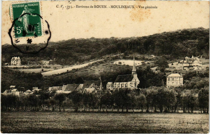 Carte postale ancienne Rouen - Moulineaux - Vue générale à Rouen
