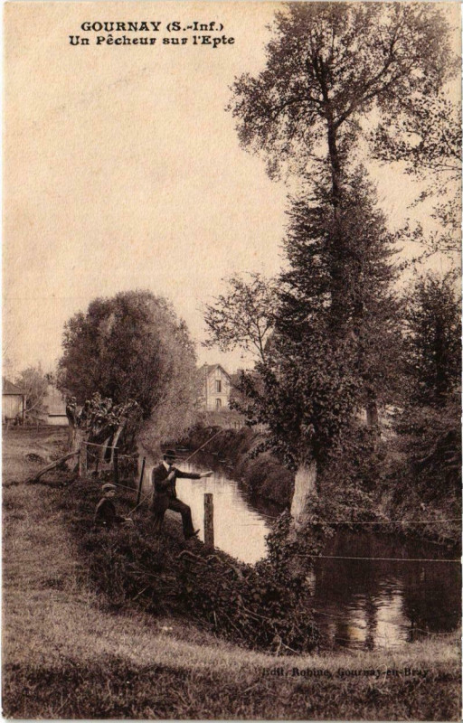 Carte postale ancienne Gournay - Un Pecheur sur l'Epte à Eu
