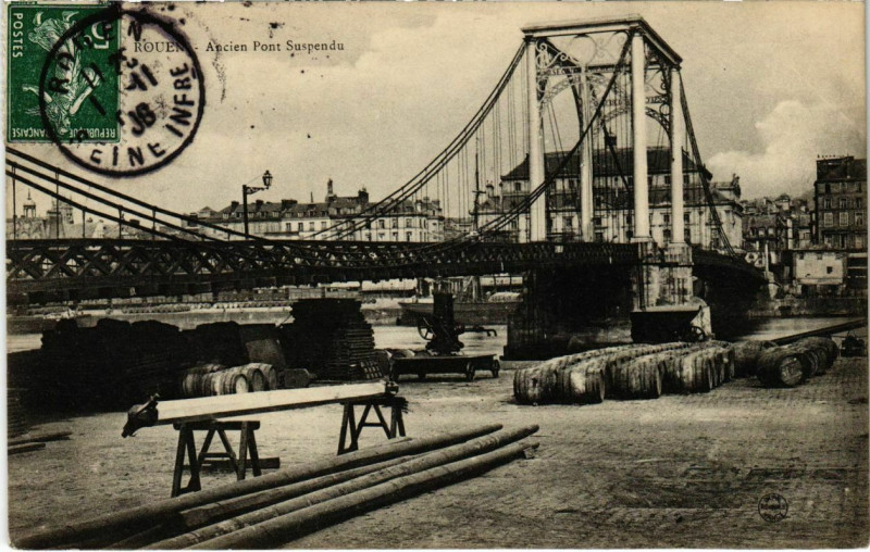 Carte postale ancienne Rouen - Ancien Pont Suspendu à Rouen