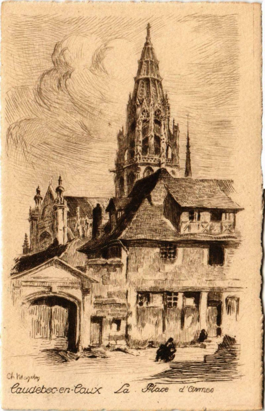 Carte postale ancienne Caudebec-en-Caux - La Place d'Armes