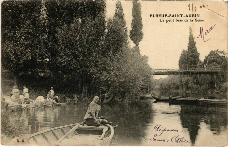 Carte postale ancienne Elbeuf-Saint-Aubin - Le Petit bras de la Seine à Elbeuf