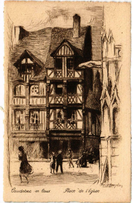 Carte postale ancienne Caudebec-en-Caux - Place de l'Eglise