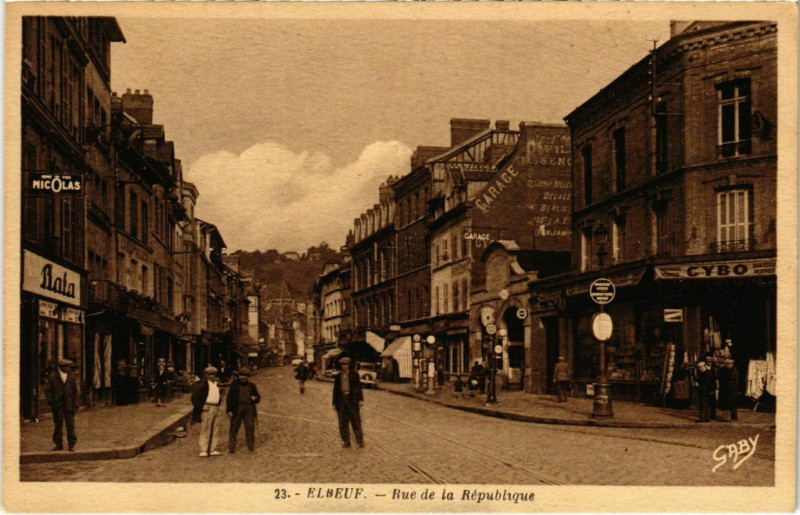 Carte postale ancienne Elbeuf - Rue de la Republique à Elbeuf