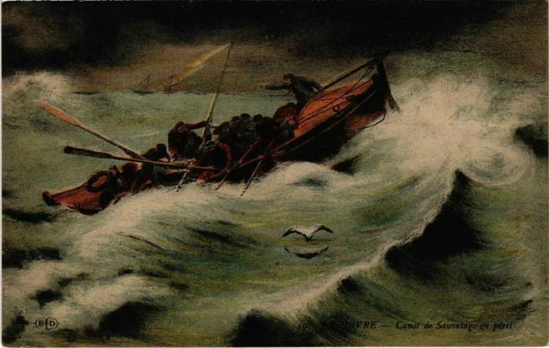 Carte postale ancienne Le Havre - Canot de Sauvelag en peril au Havre