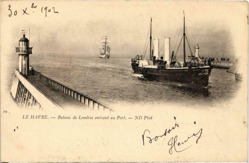 Carte postale ancienne Le Havre - Bateau de Londres entrant au Port au Havre