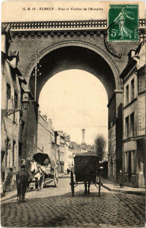 Carte postale ancienne Elbeuf - Rue et Viaduc de l'Hospice à Elbeuf