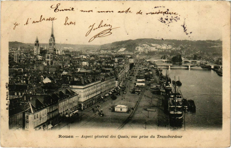 Carte postale ancienne Rouen Aspect général des Quais à Rouen