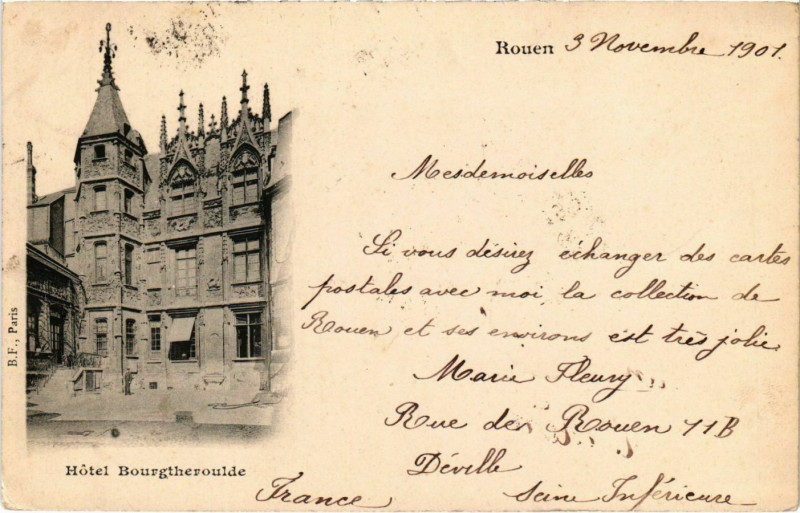 Carte postale ancienne Rouen Hotel Bourgheroulde à Rouen