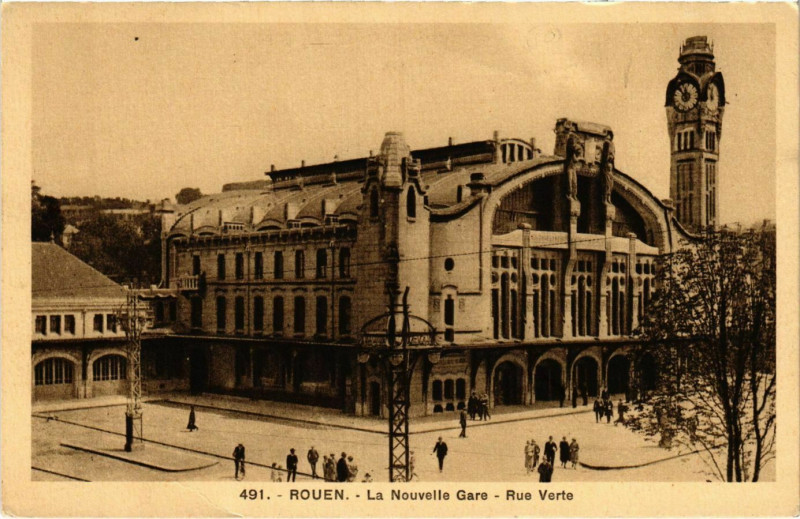 Carte postale ancienne Rouen La Nouvelle Gare Rue Verte à Rouen