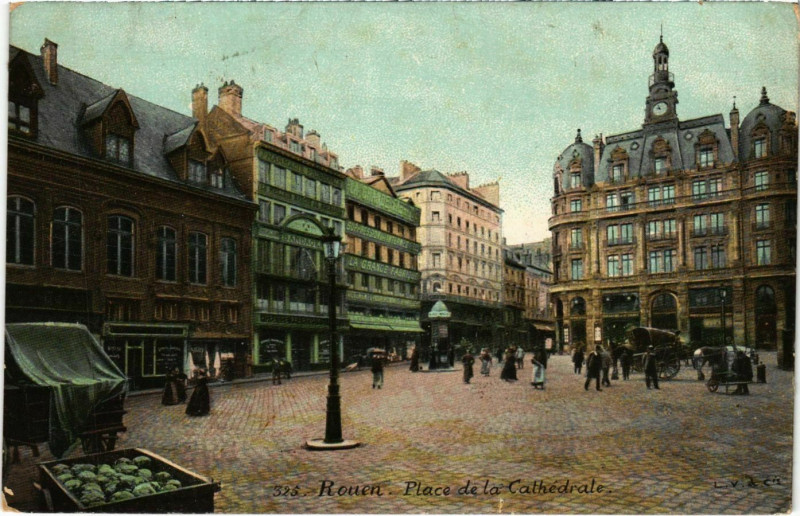 Carte postale ancienne Rouen Place de la Cathédrale à Rouen
