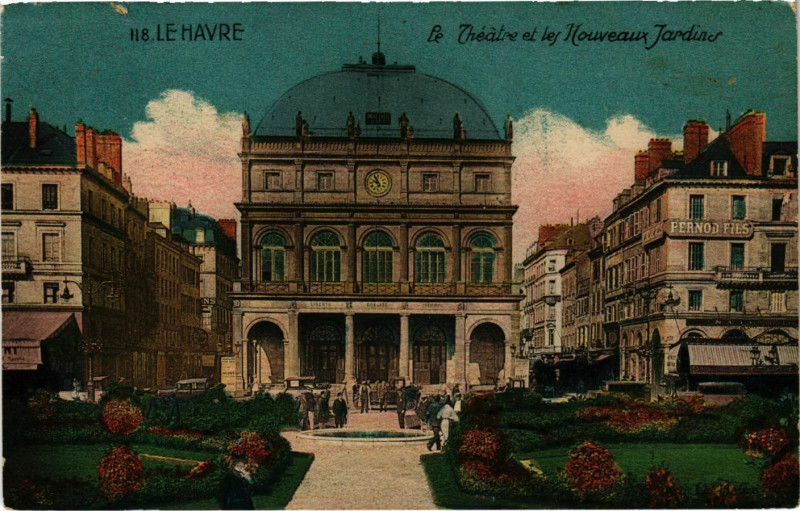 Carte postale ancienne Le Havre Théatre et les Nouveaux Jardins au Havre