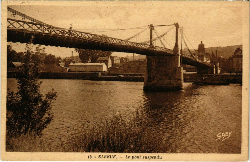 Carte postale ancienne Elbeuf Le pont suspendu à Elbeuf