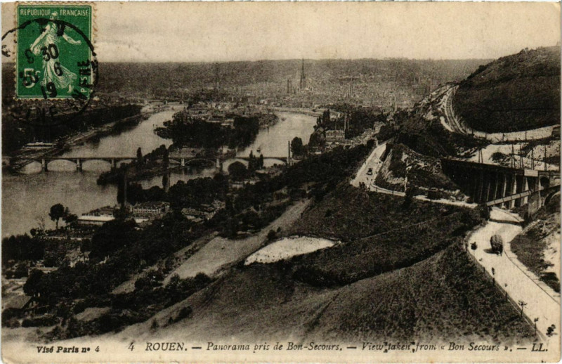 Carte postale ancienne Rouen Panorama pris de Bon Secours à Rouen