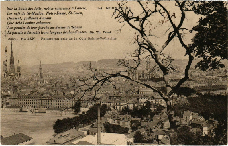 Carte postale ancienne Rouen-Panorama pris St.Catherine à Rouen