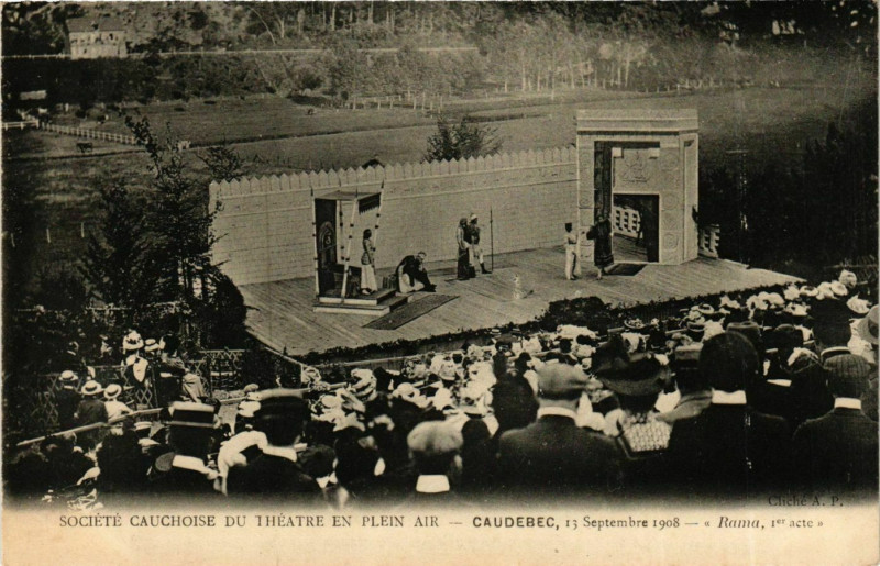 Carte postale ancienne Caudebec-en-Caux Soc. Du Théatre en plein air Rama 1er acte