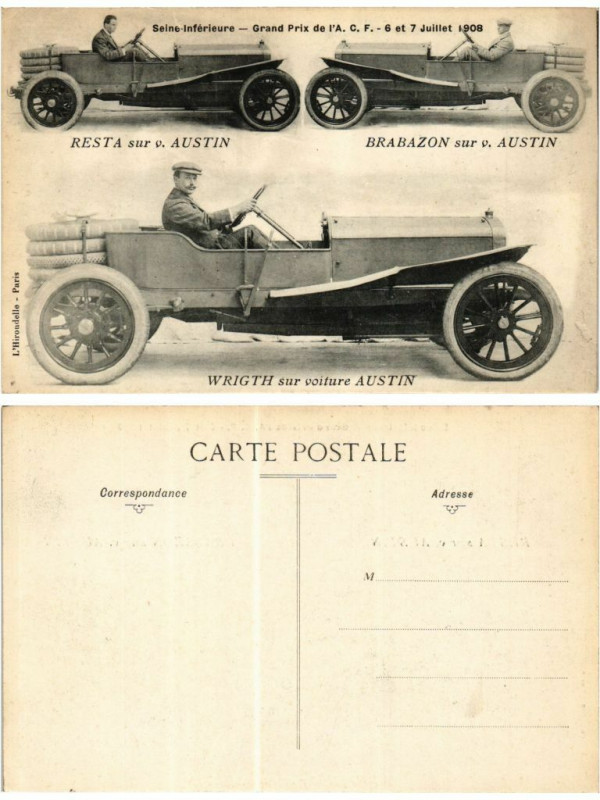 Carte postale ancienne Grand Prix de l'A.C.F. Resta Brabazon Wright s. v. Austin