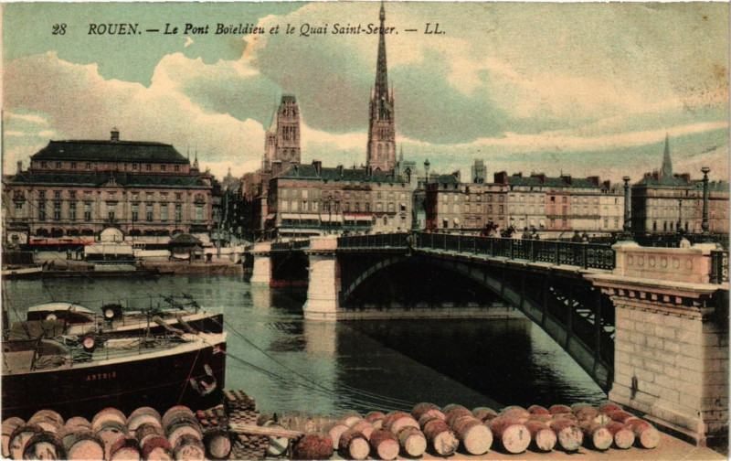 Carte postale ancienne Rouen Le Pont Boieldieu et le Quai Saint-Sever à Rouen