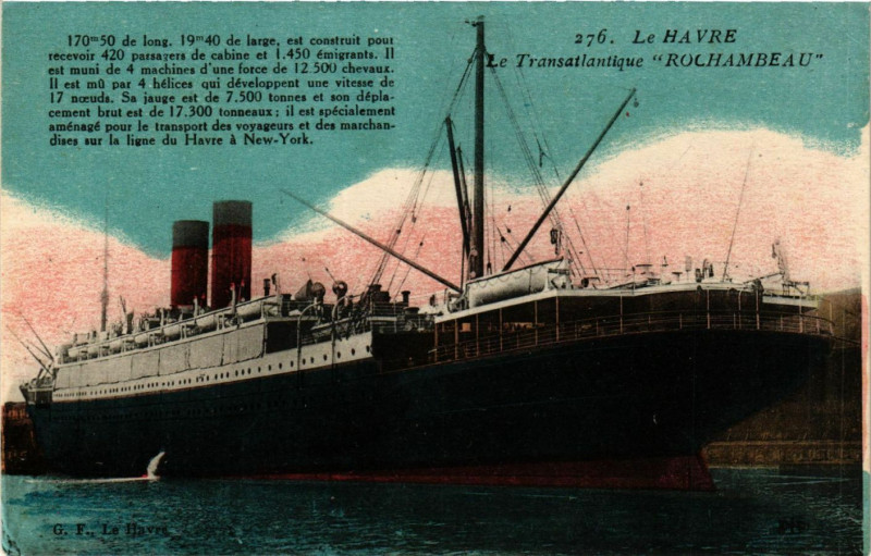 Carte postale ancienne Le Havre Le Transatlantique Rochambeau au Havre