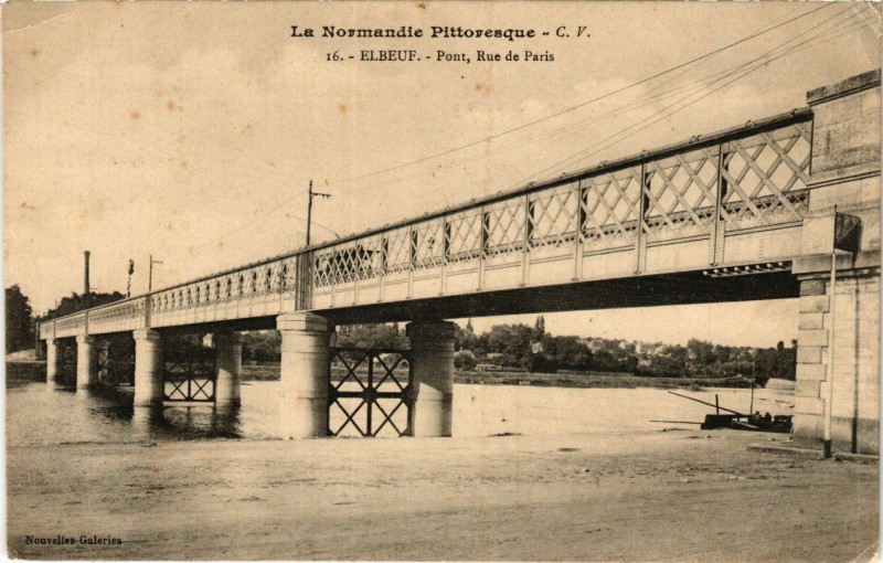 Carte postale ancienne Elbeuf Pont Rue de Paris à Elbeuf