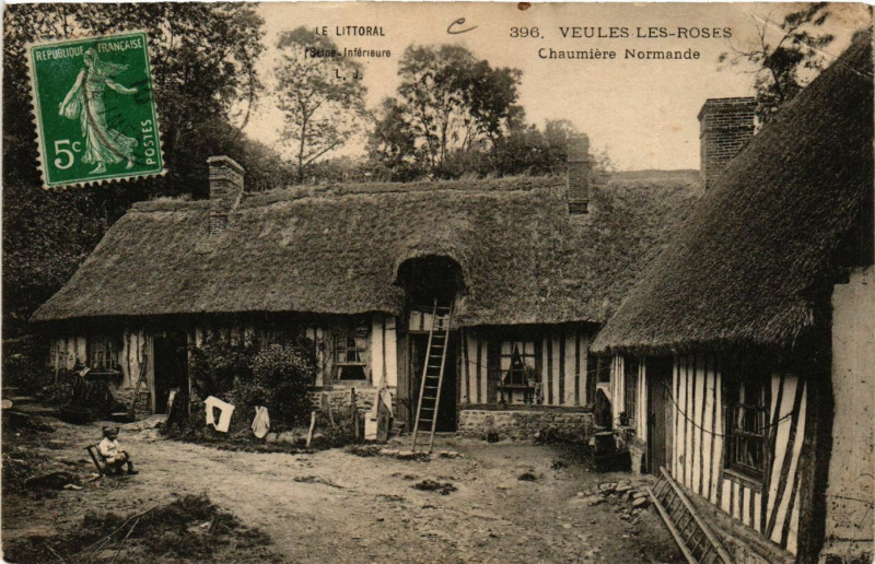 Carte postale ancienne Veules les Roses Chaumiere Normande à Eu