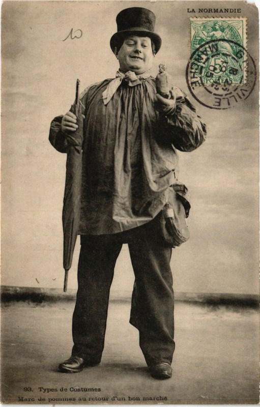 Carte postale ancienne Types de Costumes Marc de pommes au retour d'un bon Marché