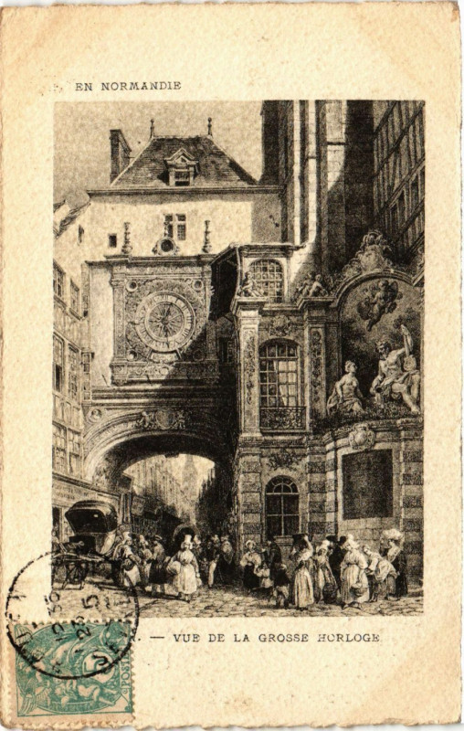 Carte postale ancienne Rouen-Vue de la Grosse Horloge à Rouen