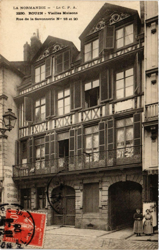Carte postale ancienne Rouen-Vieilles Maisons Rue de la Savonnerie à Rouen