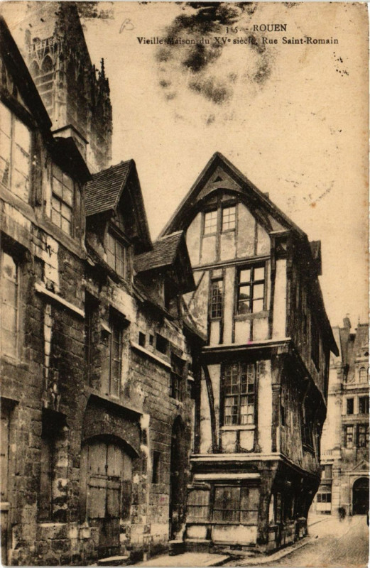 Carte postale ancienne Rouen-Vieille Maison du XVe siecle Rue Saint-Romain à Rouen