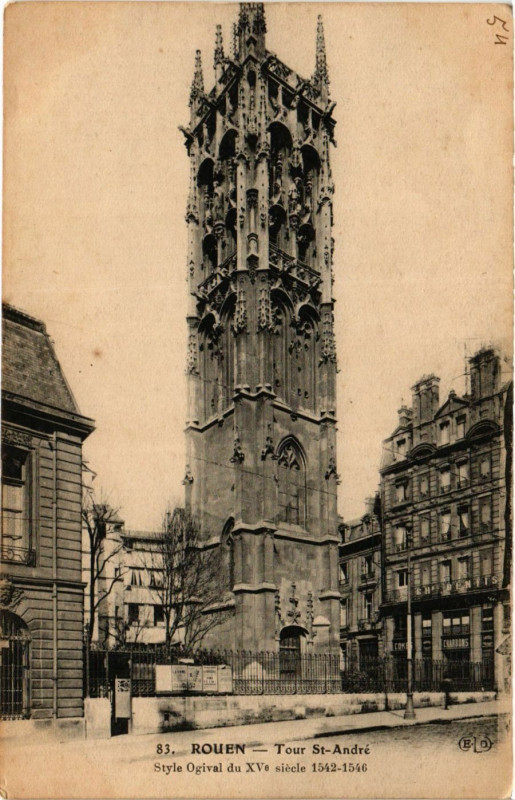 Carte postale ancienne Rouen-Tour Saint-Andre à Rouen