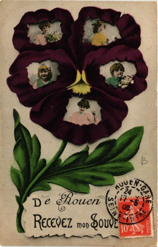 Carte postale ancienne Rouen-Recevez mon Souvenir à Rouen