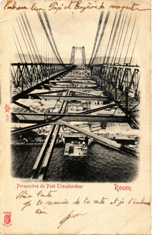 Carte postale ancienne Rouen-Perspective du Pont Transbordeur à Rouen