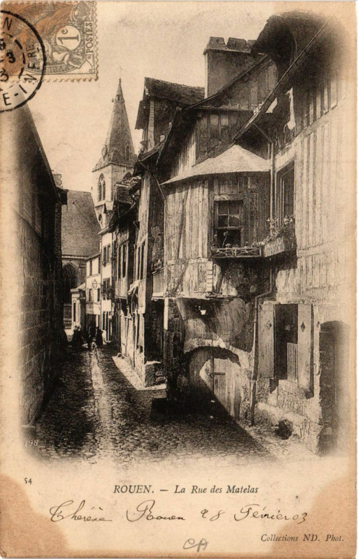 Carte postale ancienne Rouen-La Rue des Matelas à Rouen