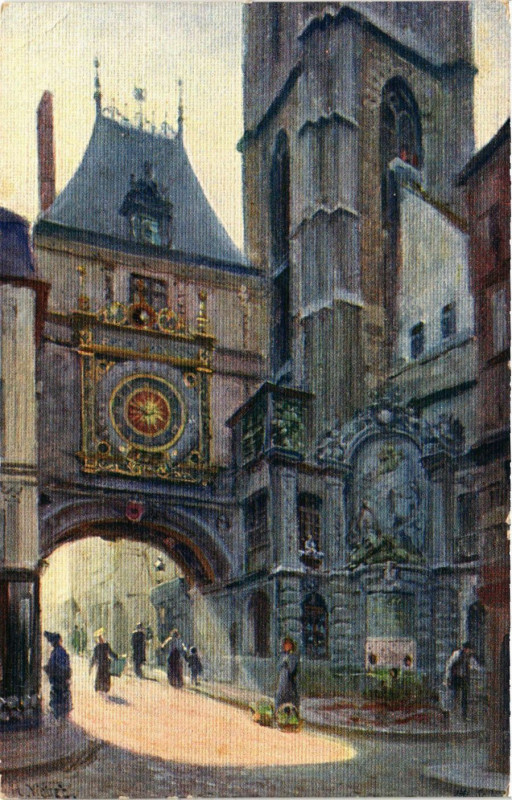 Carte postale ancienne Rouen Pitt.-Fontaine du Gros-Horloge à Rouen