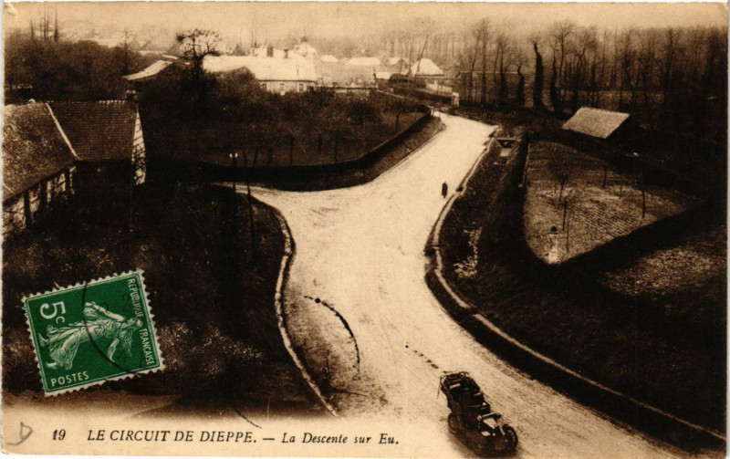 Carte postale ancienne Le Circuit de Dieppe-La Descente sur Eu à Eu