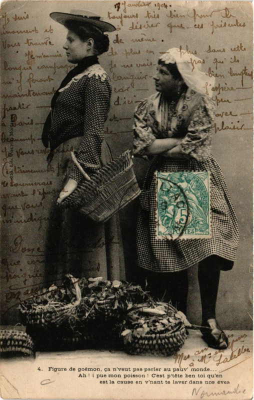Carte postale ancienne Figure de goemon ca n'veut pas parler au pauv' monde à Eu