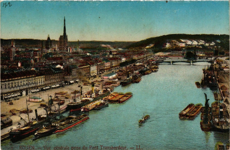 Carte postale ancienne Rouen-Vue générale prise du Pont Transbordeur à Rouen