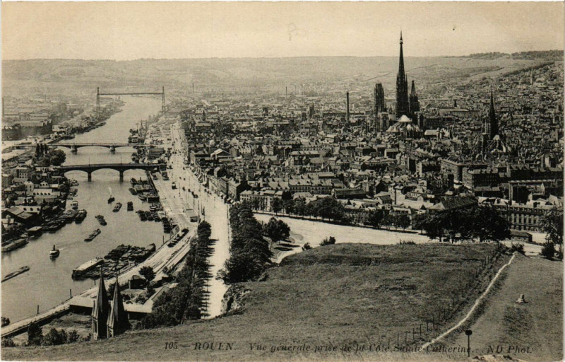 Carte postale ancienne Rouen-Vue générale prise de la Cote Sainte-Catherine à Rouen