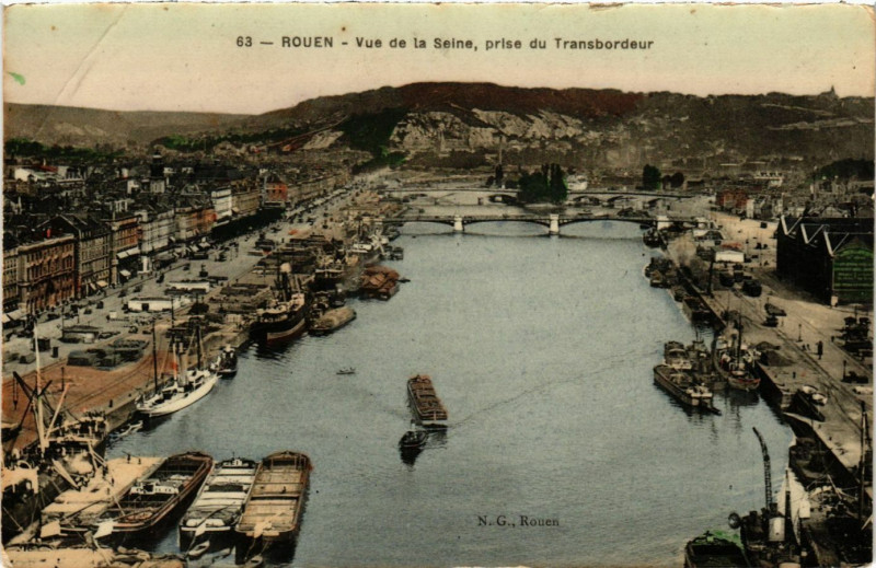 Carte postale ancienne Rouen-Vue de la Seine prise du Transbordeur à Rouen