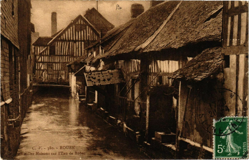 Carte postale ancienne Rouen-Vieilles Maisons sur l'Eau de Robec à Rouen