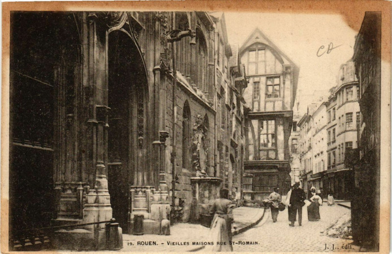 Carte postale ancienne Rouen-Vieilles Maisons Rue Saint-Romain à Rouen