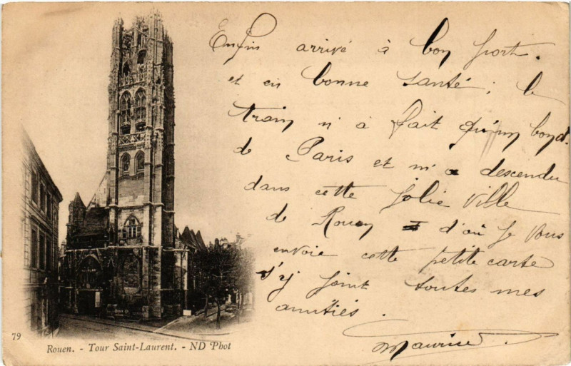 Carte postale ancienne Rouen-Tour Saint-Laurent à Rouen
