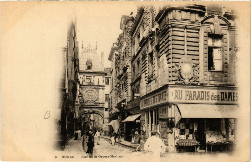 Carte postale ancienne Rouen-Rue de la Grosse-Horloge à Rouen