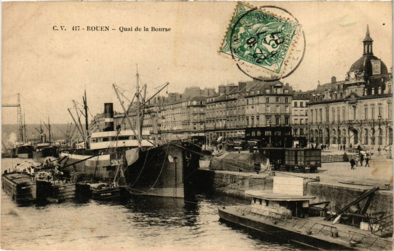 Carte postale ancienne Rouen-Quai de la Bourse à Rouen