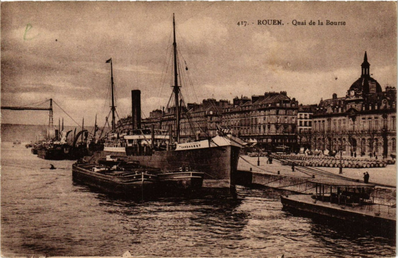 Carte postale ancienne Rouen-Quai de la Bourse à Rouen