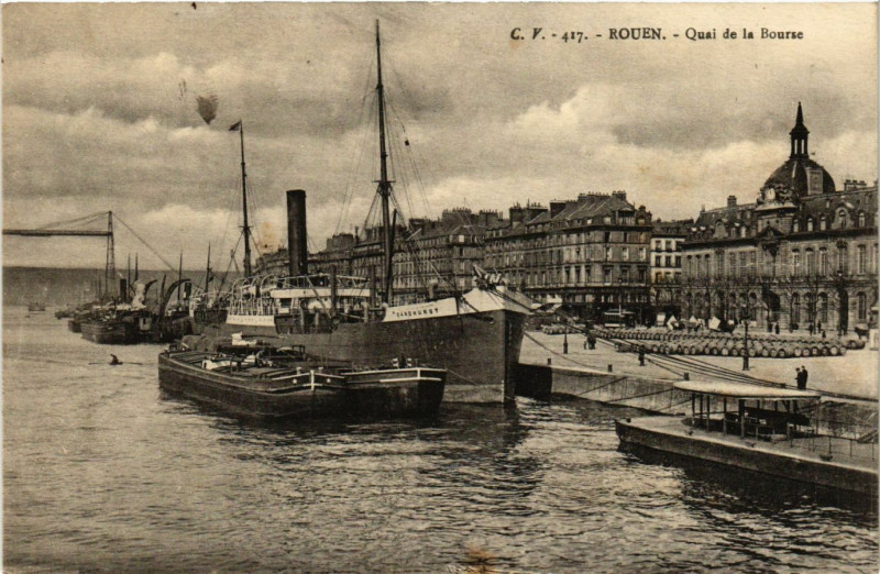 Carte postale ancienne Rouen-Quai de la Bourse à Rouen