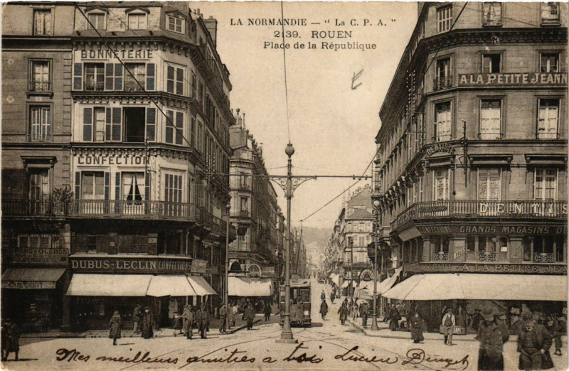 Carte postale ancienne Rouen-Place de la Republique à Rouen