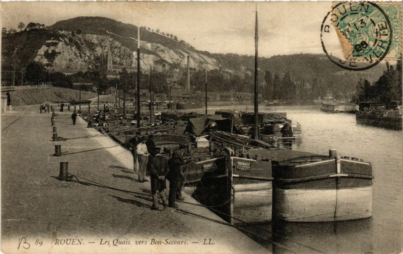 Carte postale ancienne Rouen-Les Quais vers Bon-Secours à Rouen